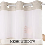 Detailed view of the 3D embroidery stripes and side tassels on beige linen curtain