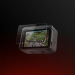 Close up of 2.5D rounded edges on the tempered glass screen protector for action camera.