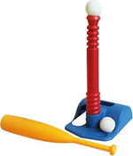 Children playing with red T-Ball set outdoors