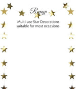Starry night themed birthday party wall decorated with shimmering gold streamers