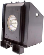 Advanced Lamps replacement projector bulb inside the plastic module housing showing the reflector surface.