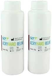 Hard denture reline kit acrylic powder and liquid bottles