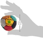 Multi colored twelve panel sand filled hemp footbag showing durable machine sewn stitching