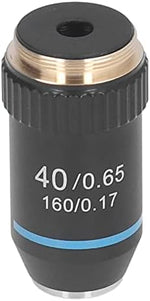 Fafeicy achromatic microscope objective lens highlighting the protective spring-loaded front tip component.