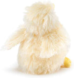 Folkmanis interactive yellow chicken toy slipping over a finger for storytelling