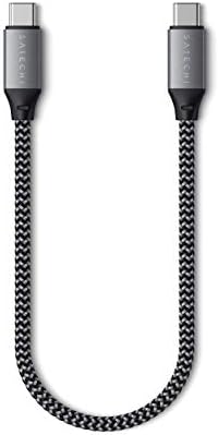 Satechi 100W USB-C cable coiled neatly to demonstrate its compact 25cm length.
