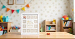 Kate and Milo white newborn collage frame hanging on a decorated nursery wall.