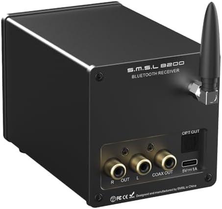 SMSL B200 audio preamplifier with external Bluetooth antenna attached