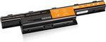 Six cell lithium ion laptop battery showing detailed specifications sticker and gold connection points