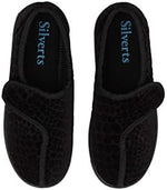 Top down view of wide width house shoes for elderly women.