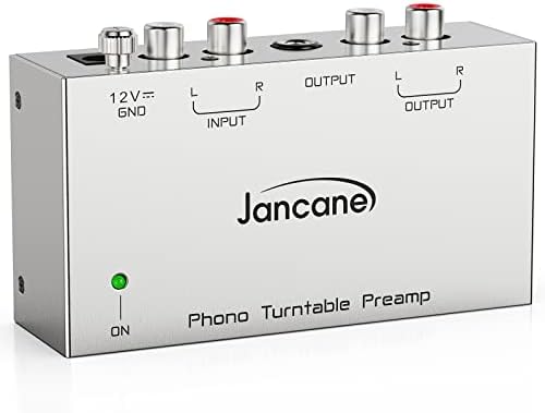 Jancane phonograph preamplifier rear panel featuring stereo RCA inputs and grounding terminal post.