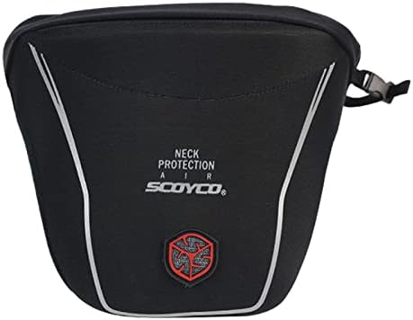 Scoyco motorcycle neck protection showing magnetic quick release buckle close up
