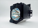 Side profile of the high pressure metal halide projection bulb inside its heat resistant black plastic cage.