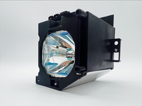 Side profile of the high pressure metal halide projection bulb inside its heat resistant black plastic cage.