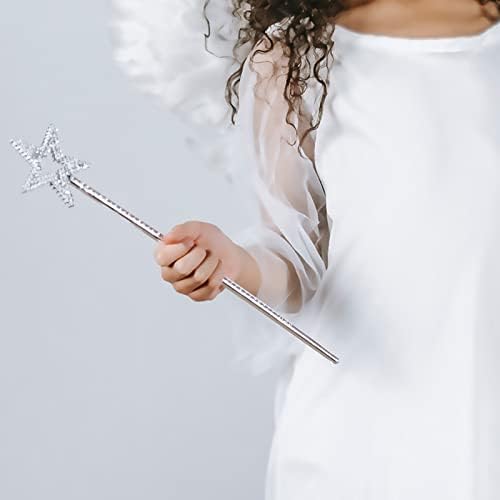 Child dressed as fairy holding Qeuly silver star magic wand