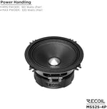 Recoil 320 Watts maximum power car audio speakers showing terminal connections