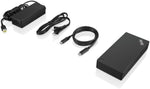 Lenovo laptop docking station rear panel showing dual DisplayPort and HDMI video outputs.