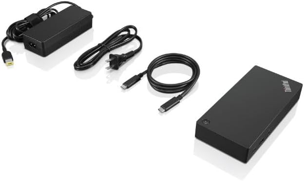 Lenovo laptop docking station rear panel showing dual DisplayPort and HDMI video outputs.