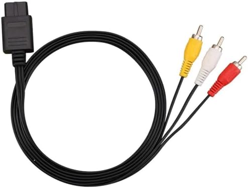 Close up view of the yellow red and white RCA connectors on the UIGOCLE television game wire.