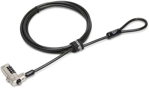Side angle of the slim profile lock head connected to a laptop showing clear access to adjacent device ports.