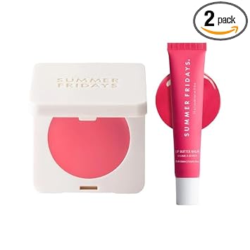 Summer Fridays Pink Glow Essentials set packaging front view showcasing blush and lip balm