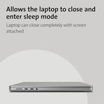 Detailed view of the precision cut webcam notch on the Kensington privacy filter during a video call.