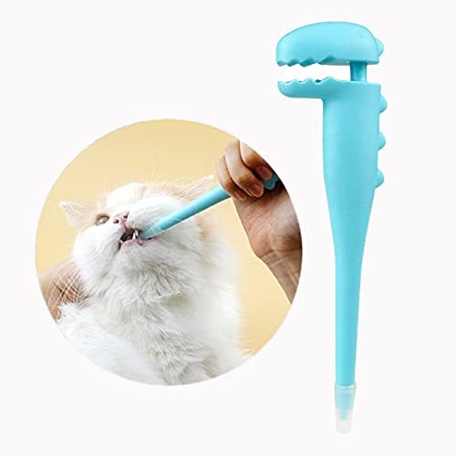TAOZUA Dinosaur Pet Pill Shooter front view showcasing the turquoise dinosaur design and soft silicone tip.