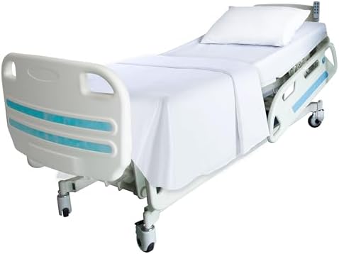 White Classic cotton blend institutional hospital bed sheet spread out on a twin mattress