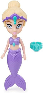 Kids playing with SwimWays mermaid toys in a backyard swimming pool