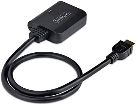 StarTech 4K 60Hz 1 in 2 out adapter showcasing the reset button used for easy EDID troubleshooting.