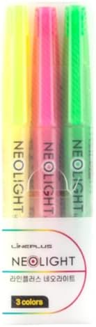 Lineplus highlighter series neo 3 colors front view neon highlighter pens