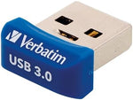 Close up view of the Verbatim Store 'n' Stay 32GB blue connector pins and compact outer body casing.