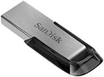 SanDisk 128GB metal pen drive angled to display the durable capless design loop
