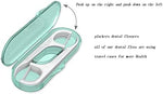 Travel purse essentials showing the compact dental floss holder fitting effortlessly into a small pocket