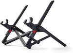 Side view angle of Roost V3 premium folding stand showing maximum height adjustment