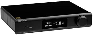 KGUSS Topping PRE90 high resolution balanced audio preamplifier showing clear OLED display panel screen.