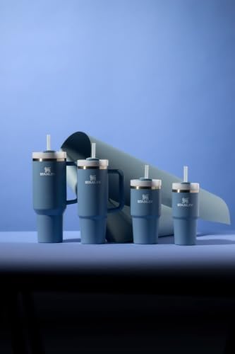 Dishwasher safe Stanley Quencher Indigo travel tumbler lifestyle angle