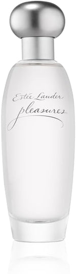 Estee Lauder Pleasures floral perfume bottle on display