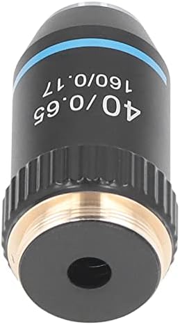 Close up look at the anti-reflective coated optical glass elements of the Fafeicy achromatic microscope replacement lens.