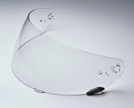 Durable polycarbonate motorcycle helmet shield showing side ratchet attachment points