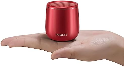 Insmy mini waterproof speaker showing metallic red finish