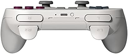 8BitDo pro level gaming controller back view illustrating the ergonomic hand grips and battery compartment layout.