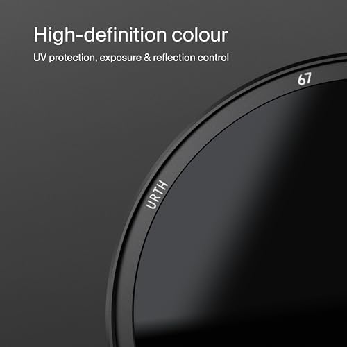 Urth magnetic CPL filter being attached to camera lens.