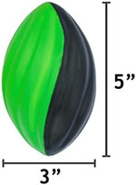 Close up of a 5 inch spiral foam football for kids demonstrating the easy grip texturing.