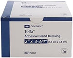 Close up of a single sterile latex free island gauze bandage highlighting the soft non woven adhesive border.