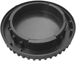 Durable black plastic camera sensor protective caps showing twist locking mechanism alignment