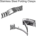 Close up view of the 316 stainless steel butterfly clasp on the watch band
