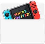 Close up view of the smudge free writing surface on the USA imported gamer theme party invites.