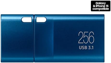 Blue Samsung 256GB Type-C thumb drive side angle view