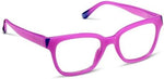 Side profile of Peepers Myth reading glasses showing blue colorblock temples